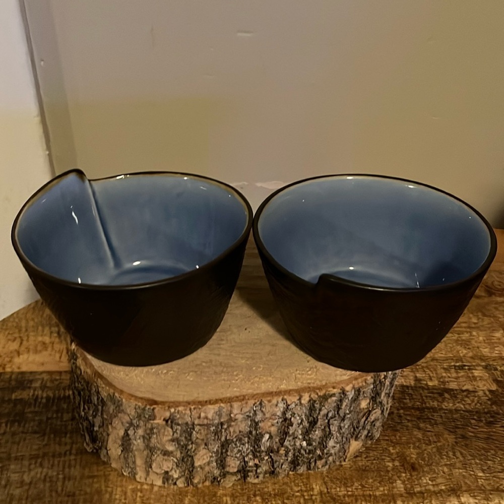 Pier 1 crackle rice bowl blue interior soup/ cereal bowls bowls  set of 2